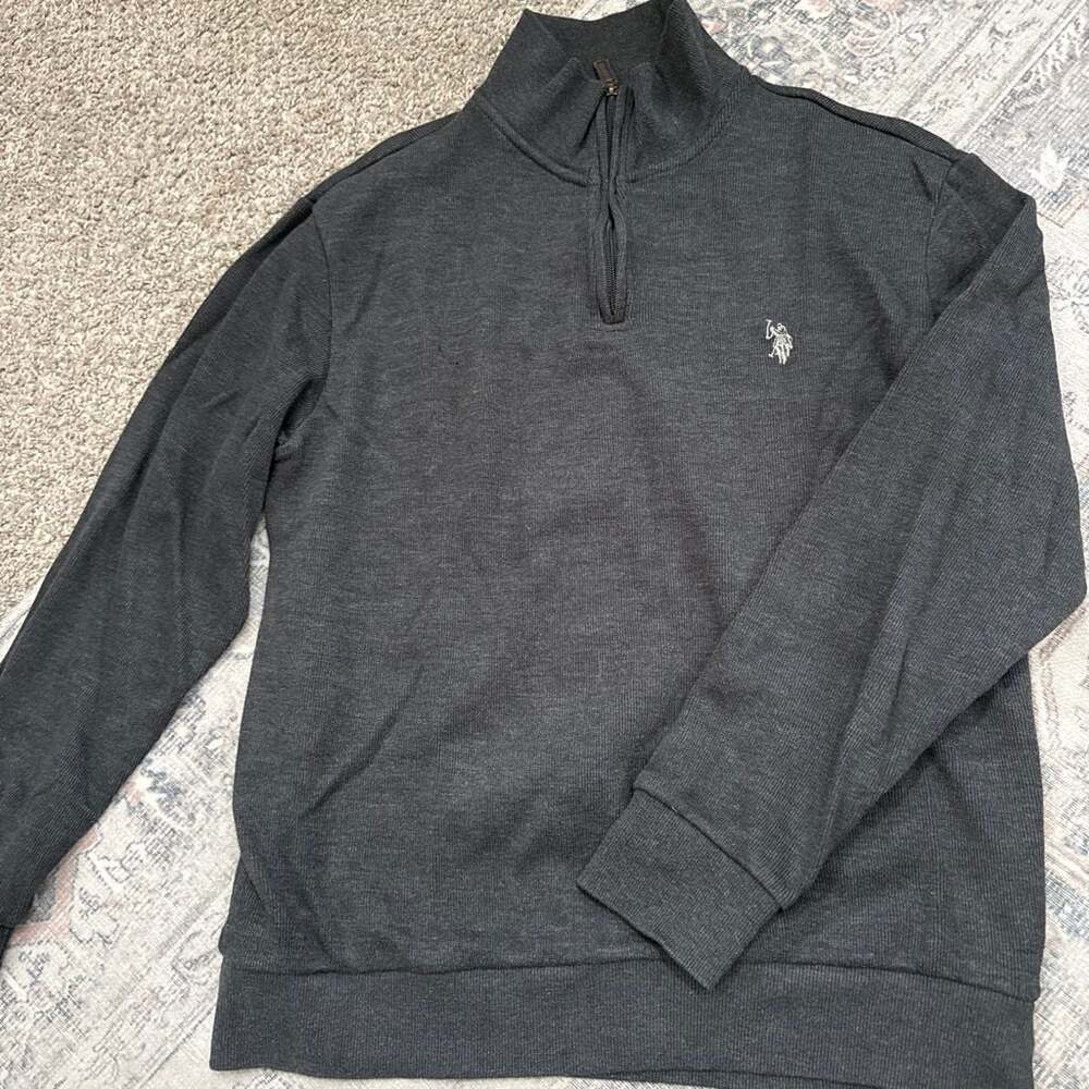 U.S. Polo Assn. Men's 1/4 Zip Flatback Pullover Dark Gray Size L